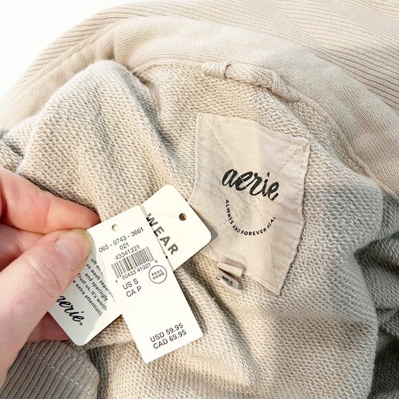 Aerie Chorewear Long Sleeve Popover Oversized 1/2 Snap Sweatshirt Tan Beige S - Picture 3 of 5